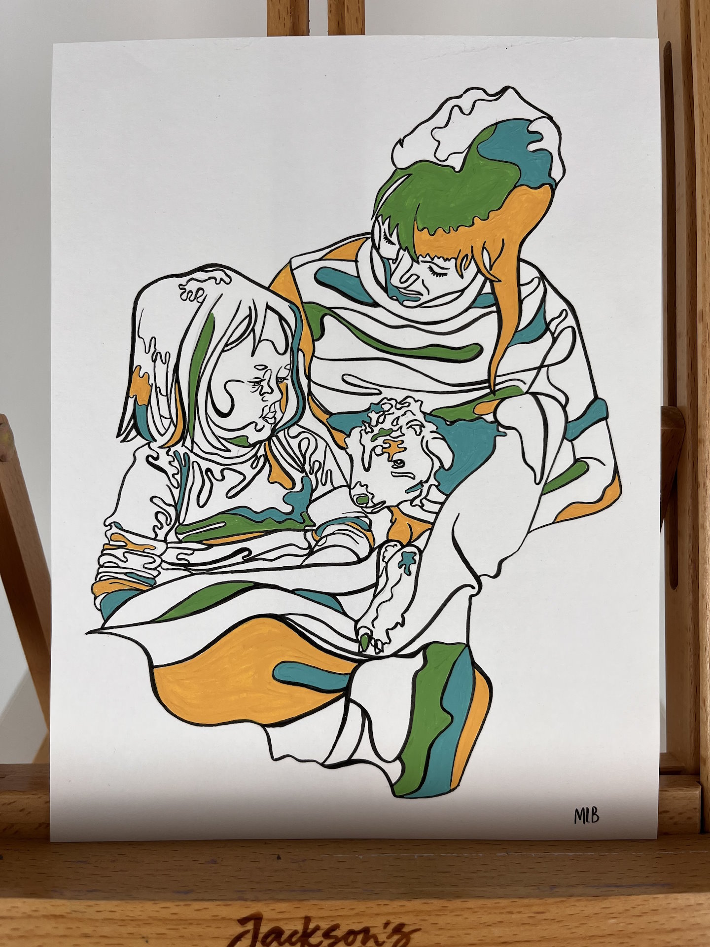 An illustration displayed on an easel.
